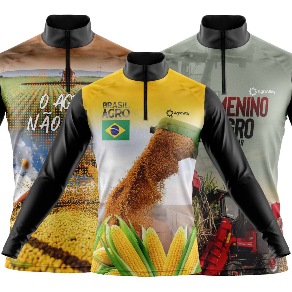 Kit 3 Camisa Camiseta Agro Manga Longa Zíper Proteção Uv Suave Agropecuária Conforto Vestuário Rural Colheitadeira
