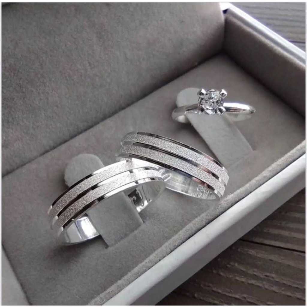 Par Aliança De Namoro Prata Diamantada 4mm + Anel Solitário Compromisso Aço Inoxidável 316L em Oferta na Shopee