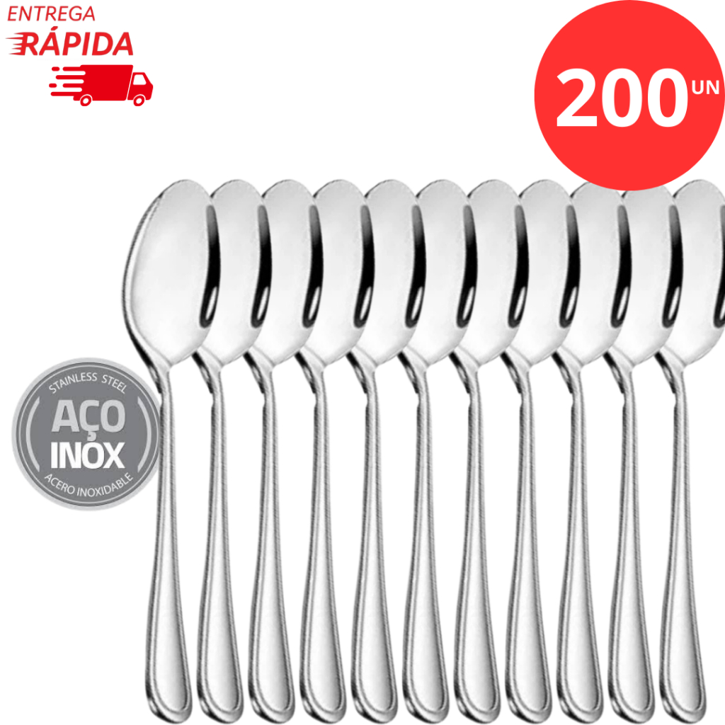Kit 200 Peças de Colher PREMIUM De Mesa Aço Inox Para Casa Cozinha Restaurantes Lanchonetes