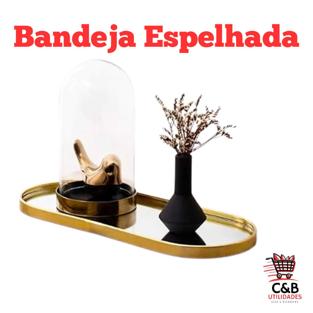 Bandeja Espelhada Multiuso Oval Para Decoração De Vidro Casa