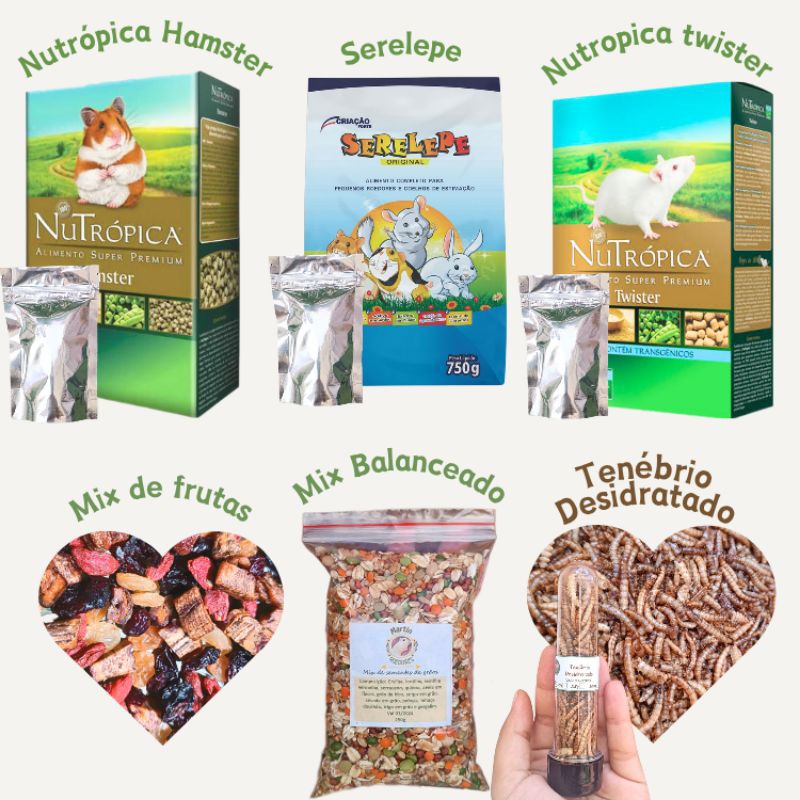 Combo/kit alimentação, NUTRÓPICA HAMSTER+Serelepe, nutrópica Twister, mix de frutas, proteína, mix de grãos e sementes em Oferta na Shopee