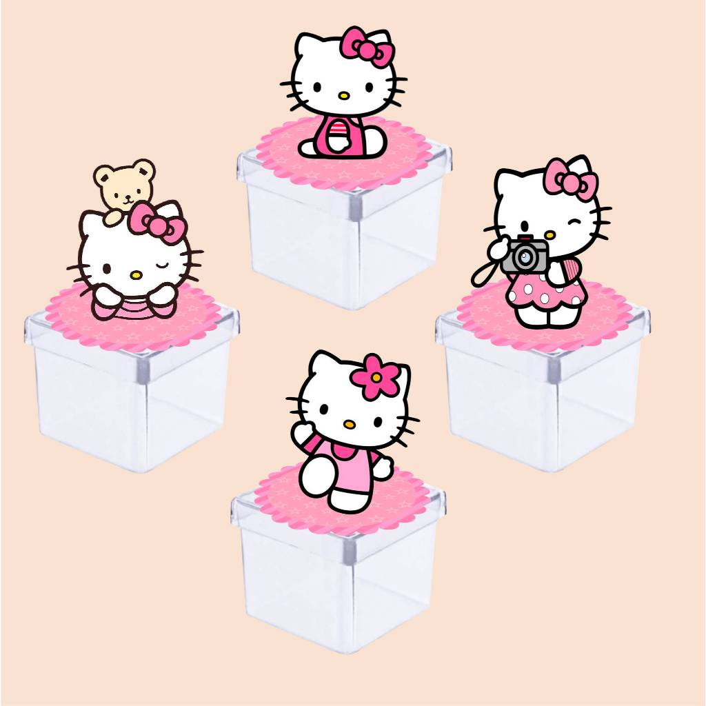 Apliques 3D Hello Kitty para Caixinha de Acrílico ou Latinha 5x5 cm - Lembrancinhas - Caixinhas Personalizadas