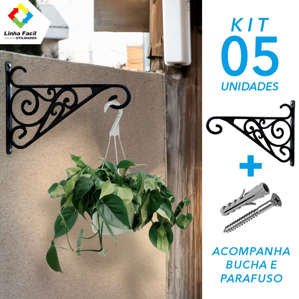 5 Suporte de Parede Para Pendurar Vasos Flores de Plástico Resistente para Jardim Suporta até 7kg