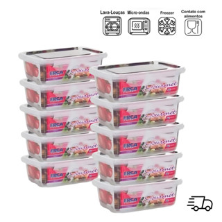 Kit 10 Potes de Plástico com Trava 750 ml Freezer e Microondas