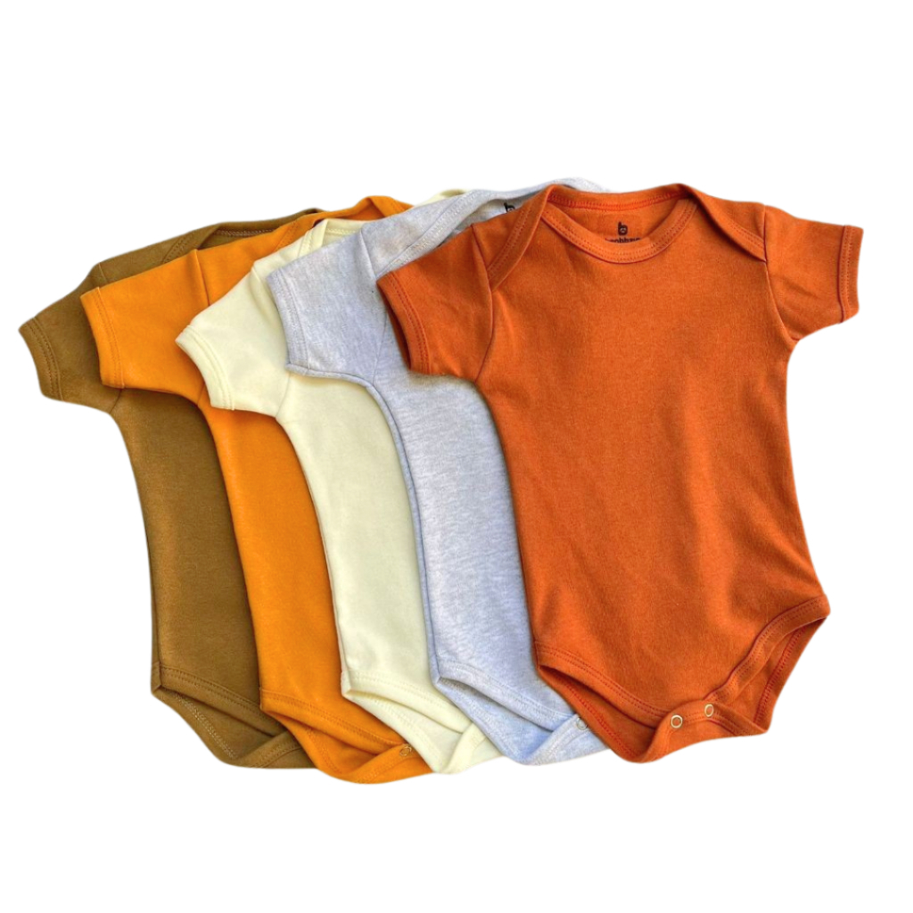 Kit Body Liso Bebê Minimalista Unissex 5 Peças 100% Algodão.