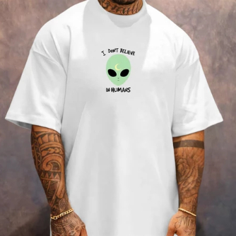 Camiseta Masculina Com ET Estampado Escrito Eu Não Acredito Em Humanos Tecido Premium 100% Algodão