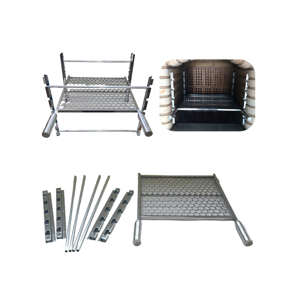Kit grelha moeda inox com suporte de churrasqueira 5 niveis até 60cm largura