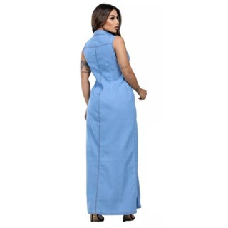 Vestido Longo Jeans Sem Lycra Casual Moda Evangélica Comportada Feminino — imagem 2 de 2