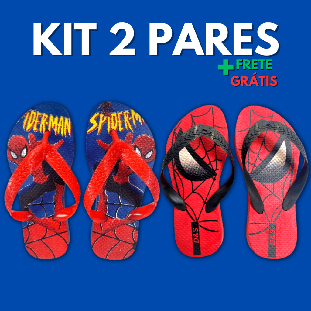 Kit 2 Pares Chinelo Sandalia Masculino Infantil Criança Menino Super Heróis Estampas Personagens Antiderrapante Macio