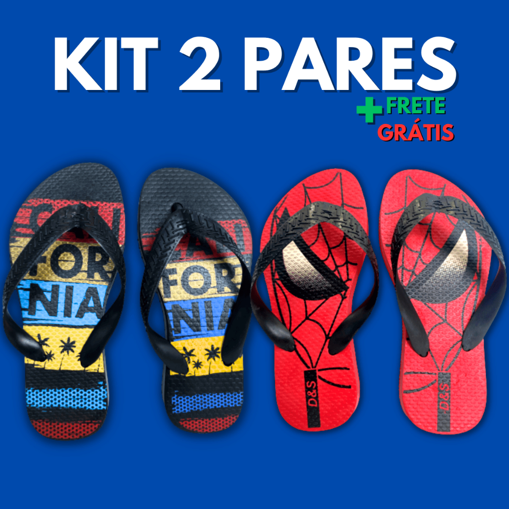Kit 2 Pares Chinelo Sandália Masculino Infantil Calçado Menino Antiderrapante Criança Confortável Macio Leve Estampas