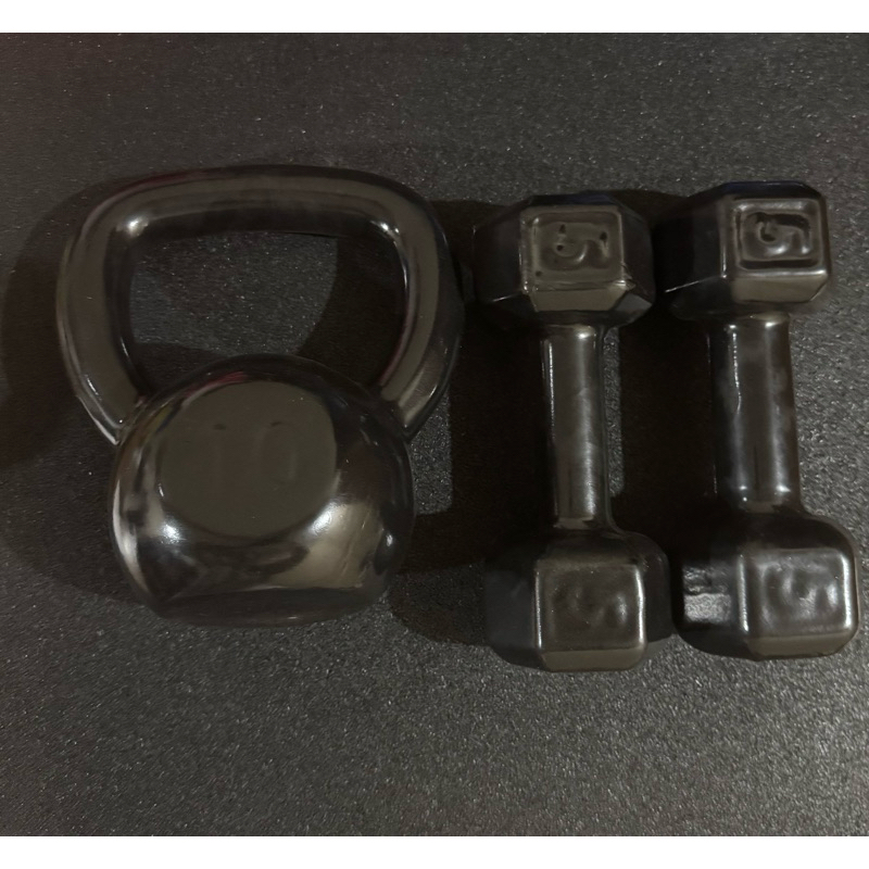 kit halter emborrachado sextavado 5kg + ketlebell 10kg