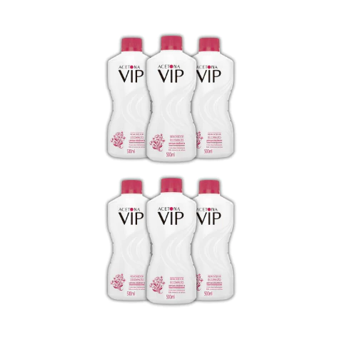 Kit com 6 unidade Acetona Vip - Removedor de Esmaltes 500ml Hiporalergênico Profissional