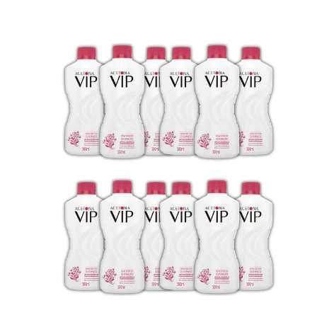 Kit com 12 unidade Acetona Vip - Removedor de Esmaltes 500ml Hiporalergênico Profissional