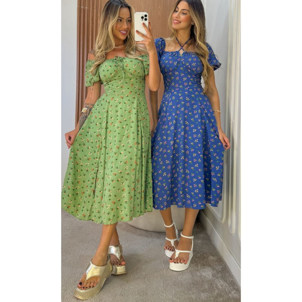 Vestido Estampado Floral Feminino Com Decote Quadrado Vestidos Franceses Elegante Sexy Vestido Florido Midi