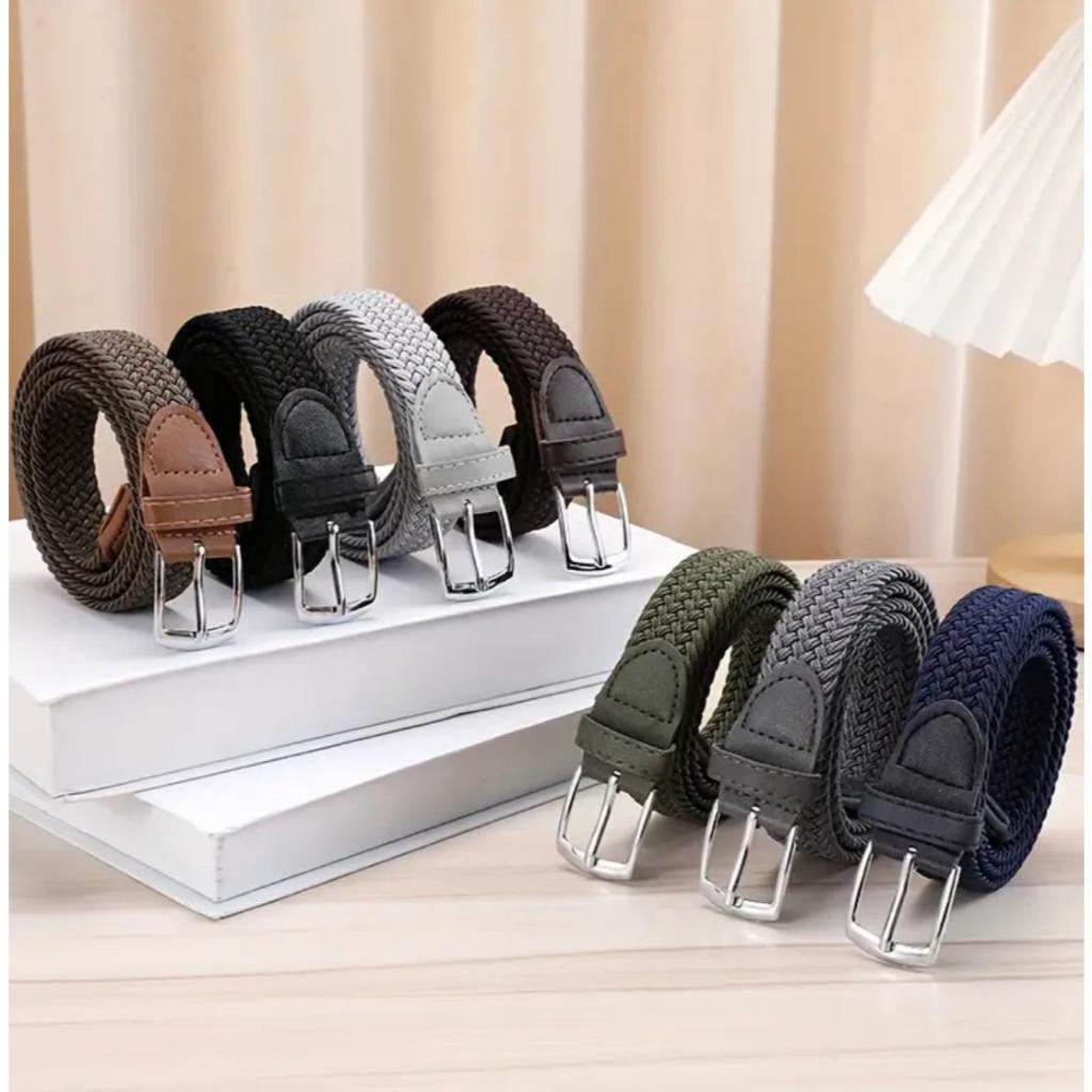 Cinto Social Masculino Tecido Trançado Elástico Ponteiras Em Couro em Oferta na Shopee