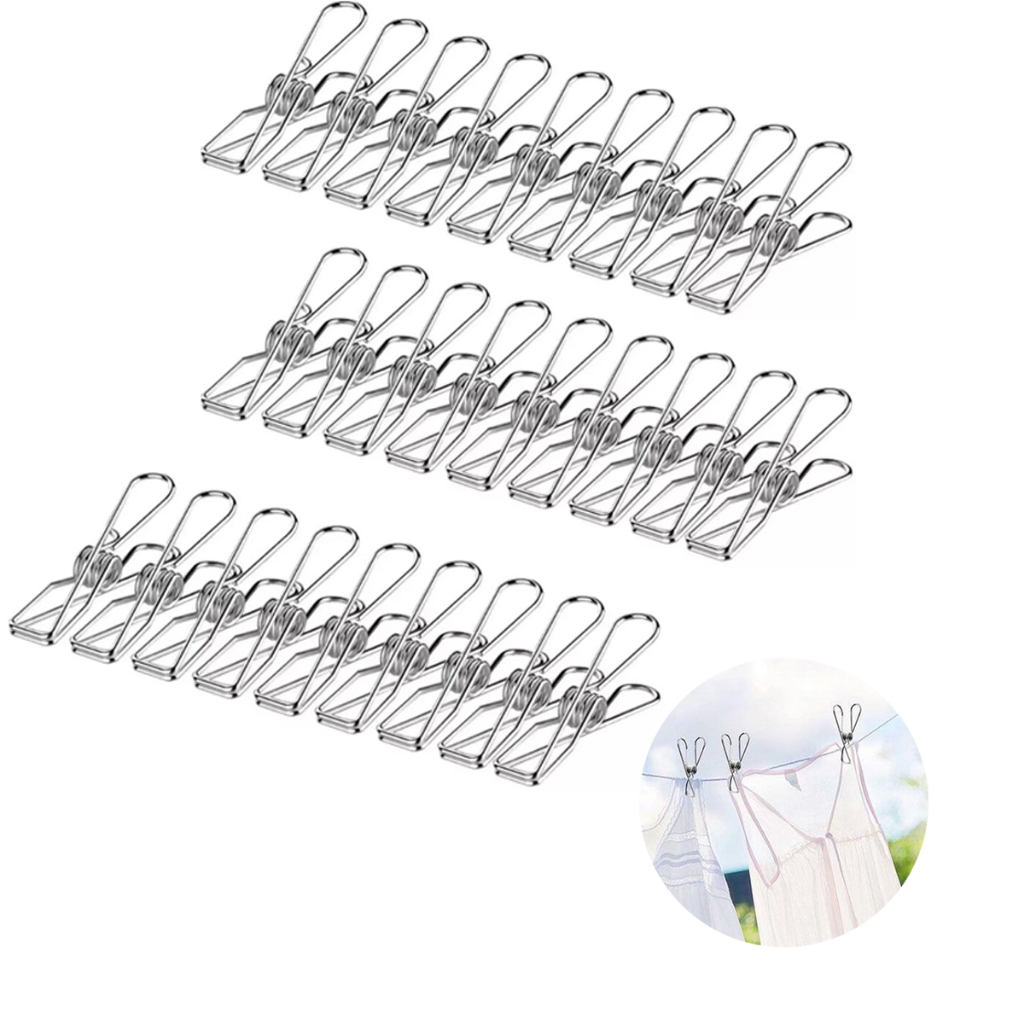 Kit 30 Prendedor De Roupa Inox Original Fio De Metal Casa
