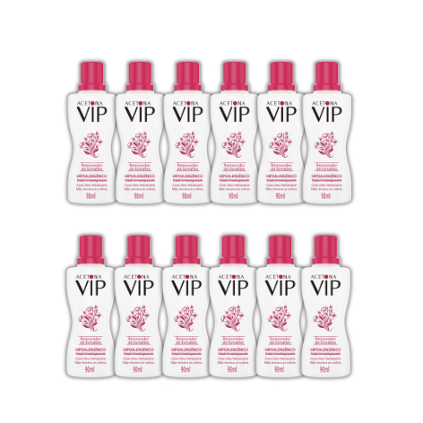 Kit com 12 Acetonas Vip 90ml Removedor de Esmaltes Testado Dermatologicamente