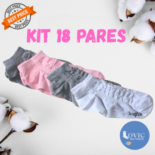 Kit Com Até 18 Pares Meia Feminina Unissex Soquete Algodão Super Macias e Confortáveis