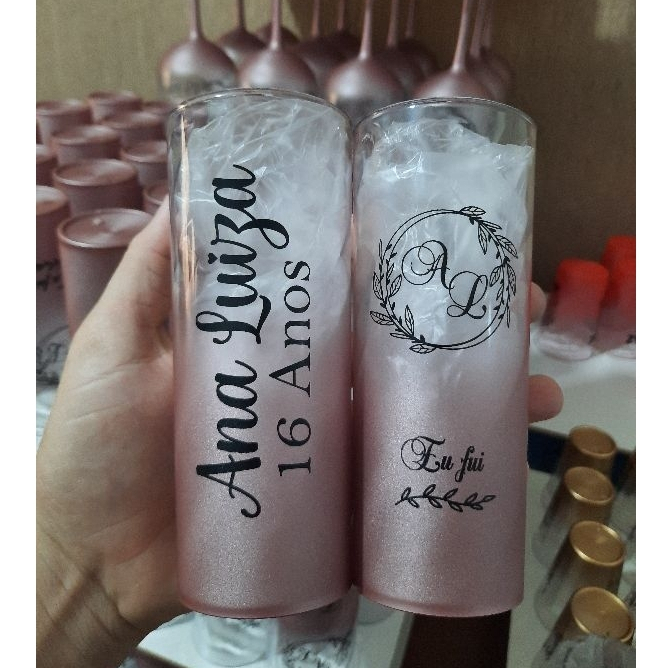 Kit copos long drink degrade personalizado frente e verso com arte preta