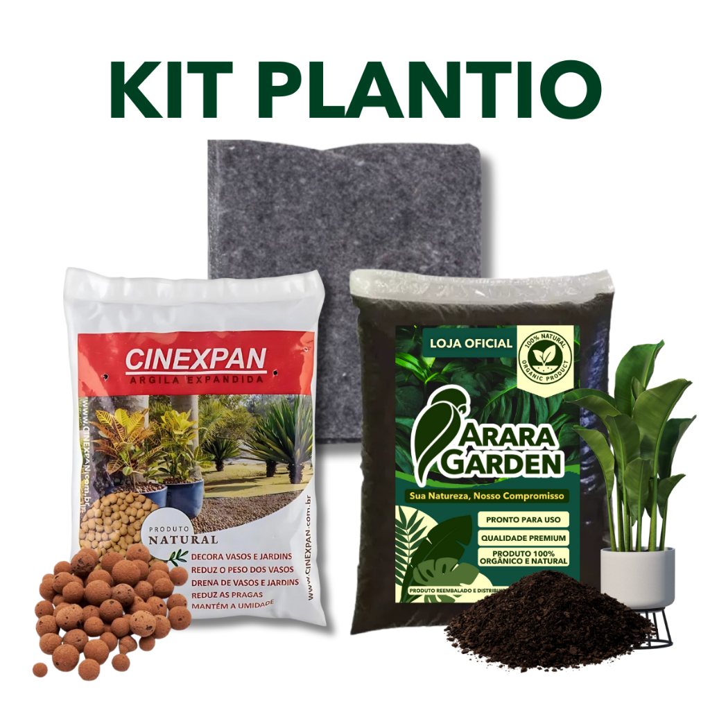 KIT PLANTIO ARARA GARDEN - 5KG TERRA VEGETAL + MANTA DE BIDIM + ARGILA EXPANDIDA