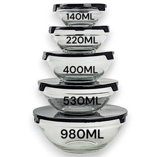 Kit 5 potes Vasilha de Vidro Tigela com Tampa Bowl Redondo Refratário Forno Micro-ondas em Oferta na Shopee