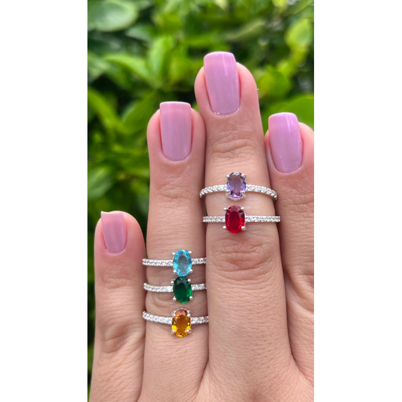 Anel de prata legítima oval novo cravejado de zircônia formatura em Oferta na Shopee