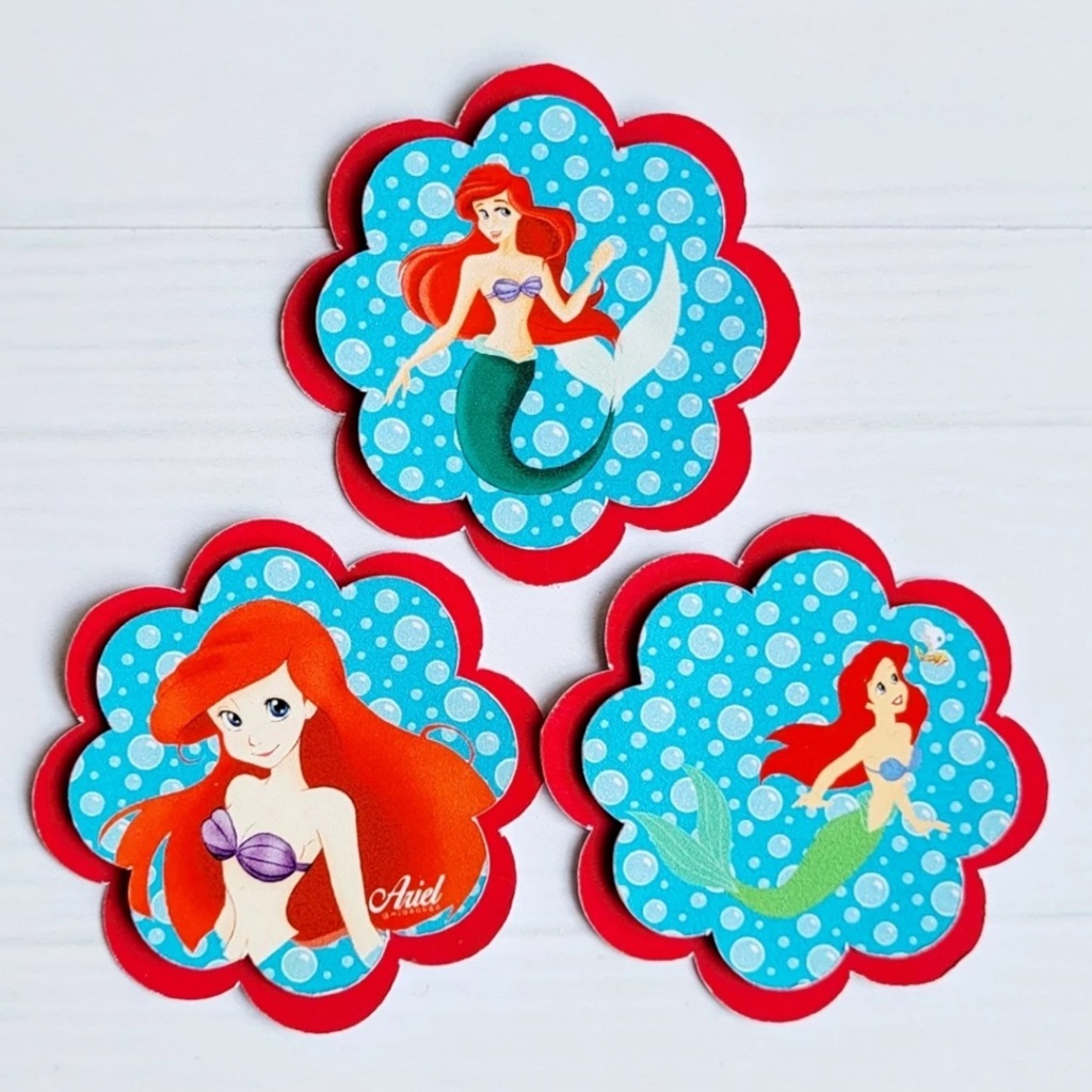 Aplique 3D Escalope Personalizados Sereia Ariel Lembrancinhas para Festa Infantil Aniversário