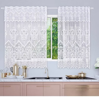 Cortina Marina Rendada Bando Renda Floral Branca para Cozinha / Lavanderia 2,35 X 1,25 OU 2,60 X 1,50m em Oferta na Shopee