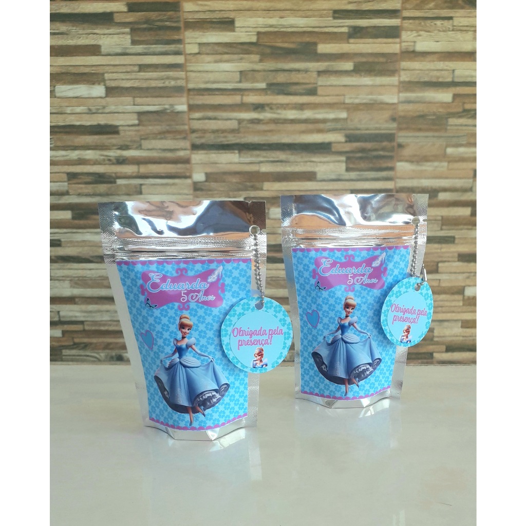 Saquinho Metalizado zip lock lembrancinhas festa aniversario infantil  Personalizado Cinderela