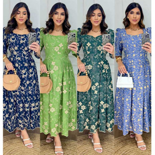 Vestido,Midi Lese Bordado 3D Com Manga Princesa em Oferta na Shopee