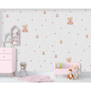 Adesivo Decorativo De Parede Quarto Menina Ursinha Ursa Rosa Estrelas Autoadesivo em Oferta na Shopee