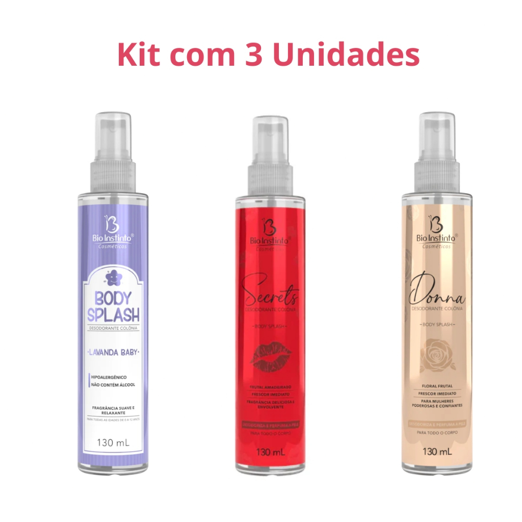 Kit 03 Body Splash Lançamento Bio Instinto Desodorante Colonia Perfume Corporal 130ml