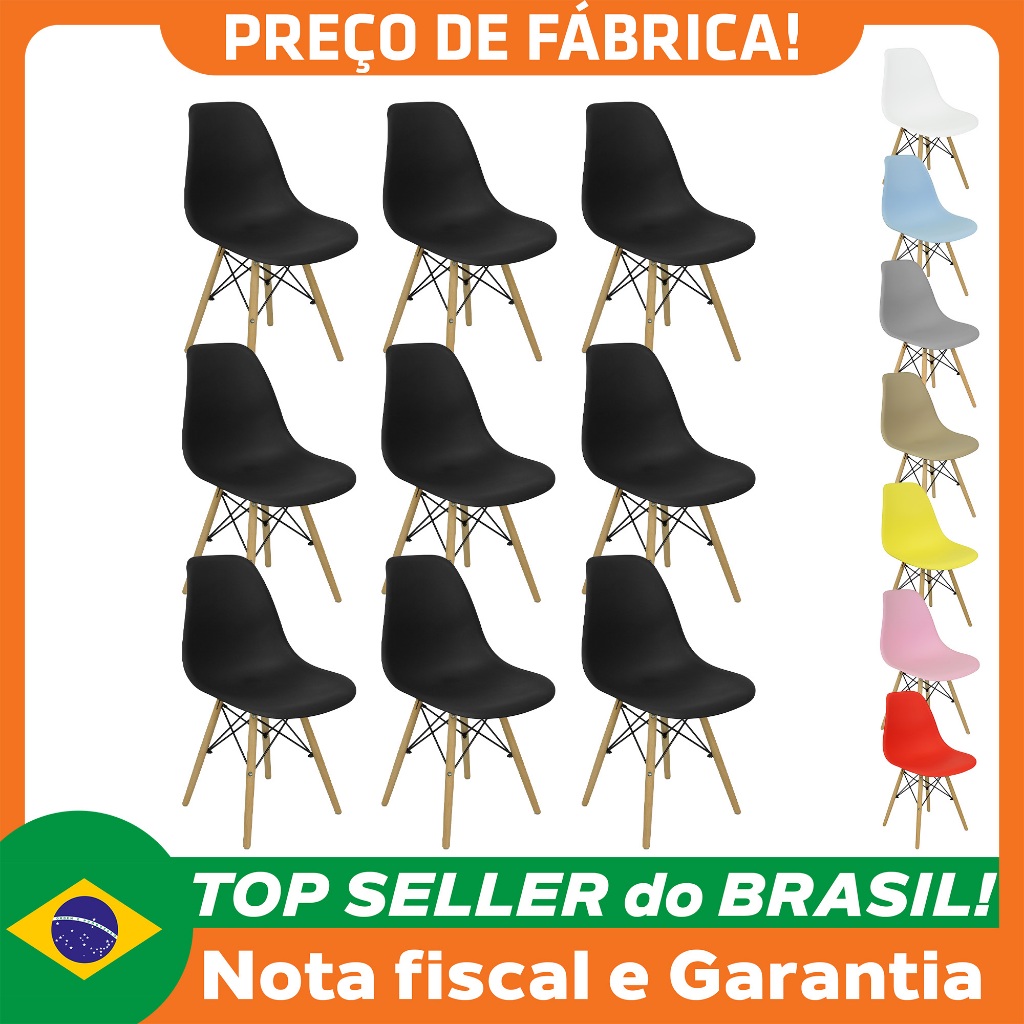 Kit 9 Cadeiras Charles Eames Eiffel Wood Design Varias Cores