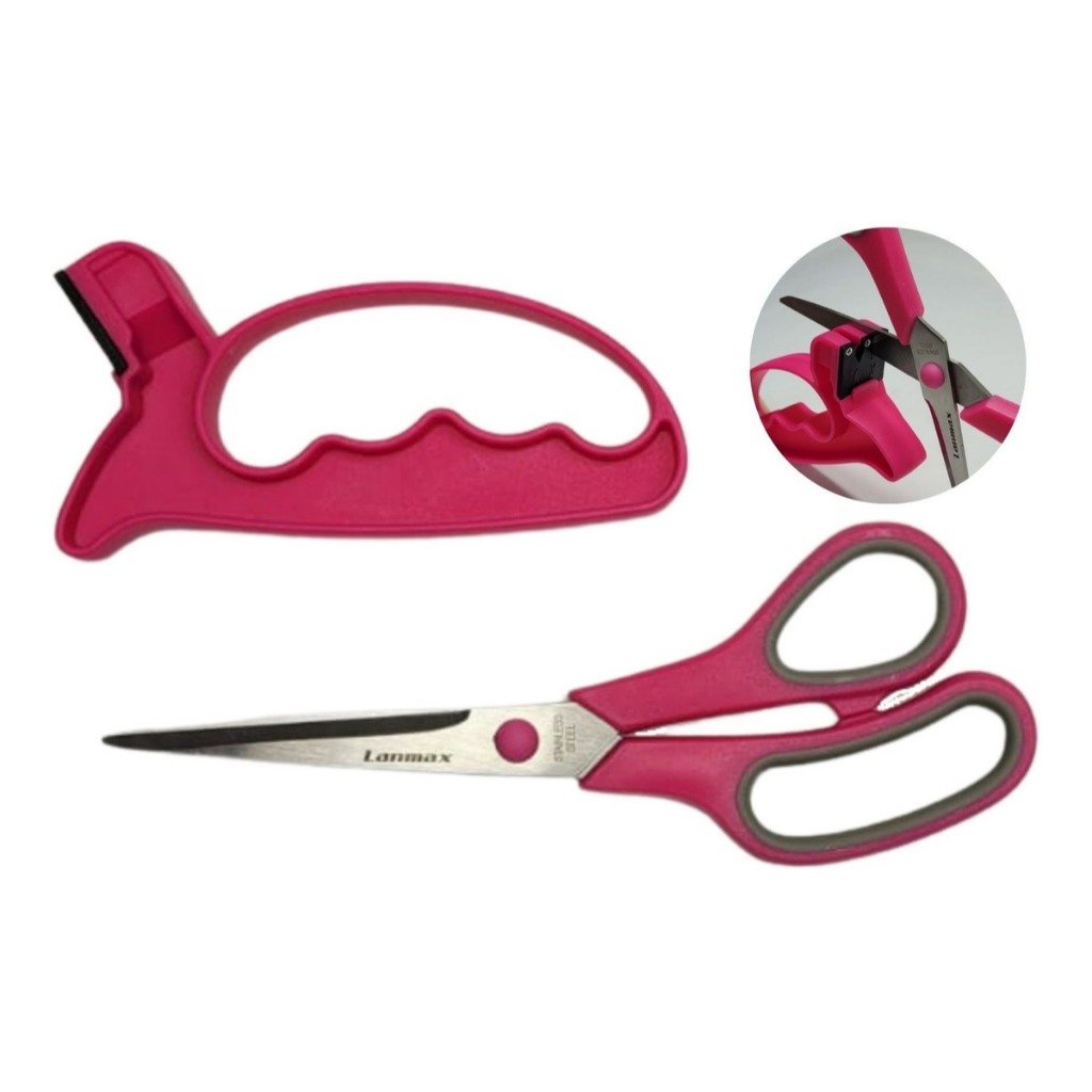 Tesoura Cabo Soft 8,5 Polegadas Com Amolador LM-TC8.5+AM Lanmax Tesoura Multiuso Emborrachada 21,6Cm
