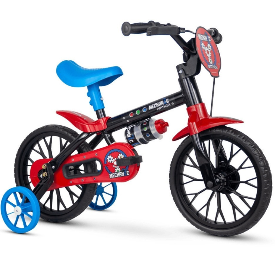 Bicicleta Infantil Aro 12 Triciclo Nathor Com Rodinhas de Equilibro e Garrafinha de Água
