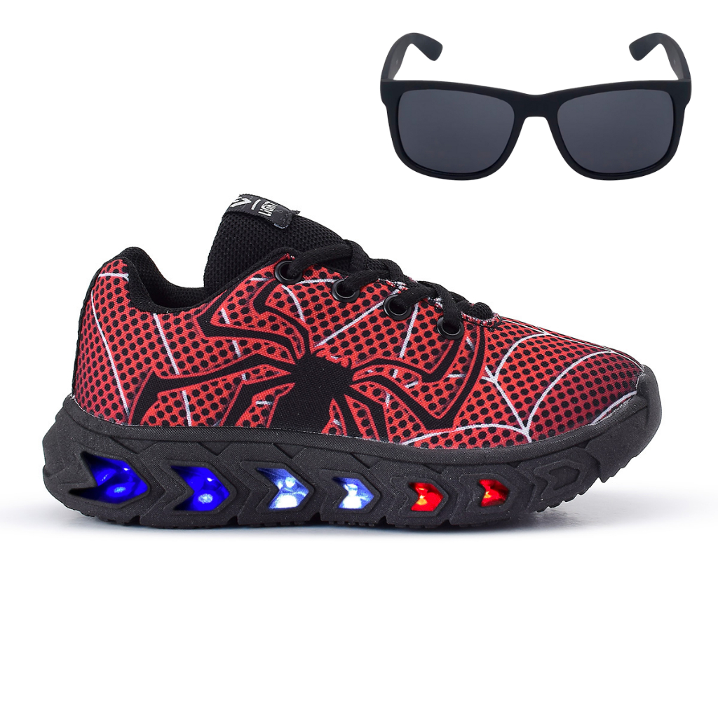 Tenis De Led Aranha Infantil Masculino Meninos Confortavel + Oculos em Oferta na Shopee