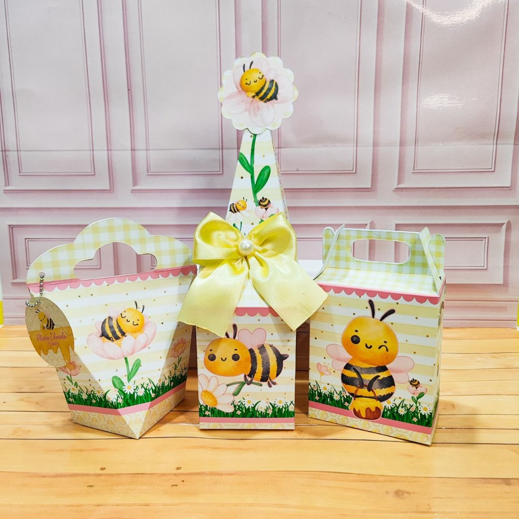 KIT 25 CAIXINHAS FESTA PERSONALIZADAS PARA LEMBRANCINHA DE ANIVERSÁRIO ABELHINHA ROSA MEL FLOR COLMEIA ABELHA