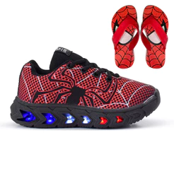 Tenis De Led Aranha Infantil Masculino Meninos Confortavel + Chinelo