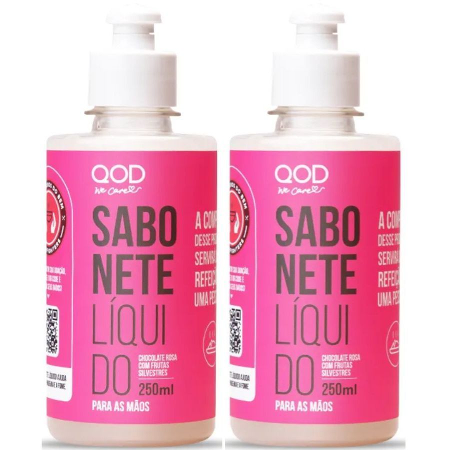 2 Sabonetes Líquidos Chocolate Rosa com Frutas Silvestres 250ml cada - QOD WE CARE