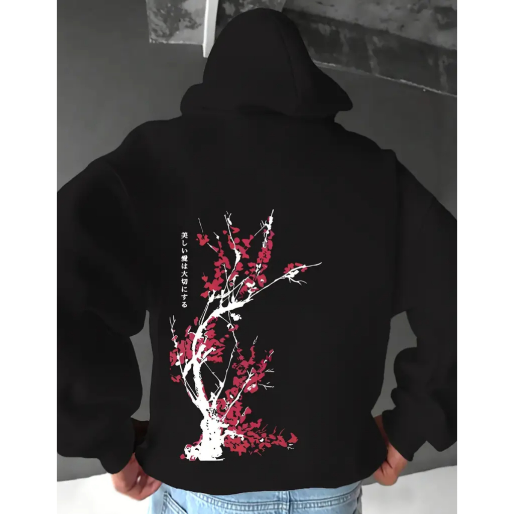 Moletom Canguru Blusa Flor Japonesa De Frio Com Capuz