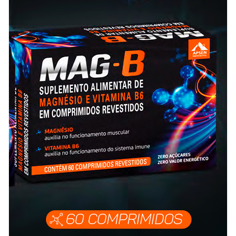 MAG-B Magnésio + Vitamina B6 c/60 Comprimidos - Atua melhorando as dores musculares, caimbras, pernas cansadas e fadiga