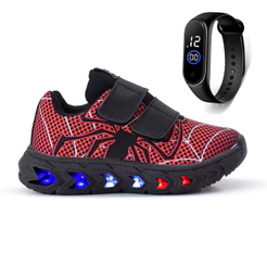 Tenis Masculino De Led Infantil Homem Aranha Super Heroi + Relogio