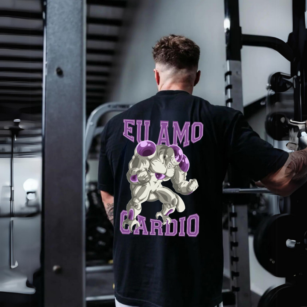 Camiseta Camisa Oversided Masculina Moda Academia Treino Larga Grande EU AMO CARDIO Estampado