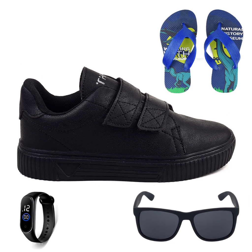 Sapatenis Masculino Infantil Calce Facil Casual Light + Chinelo + Oculos + Relogio