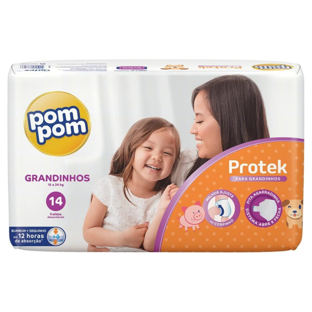 Fralda Pom Pom Derma Protek 12H Jumbo G Grandinhos com 14 Unidades em Oferta na Shopee