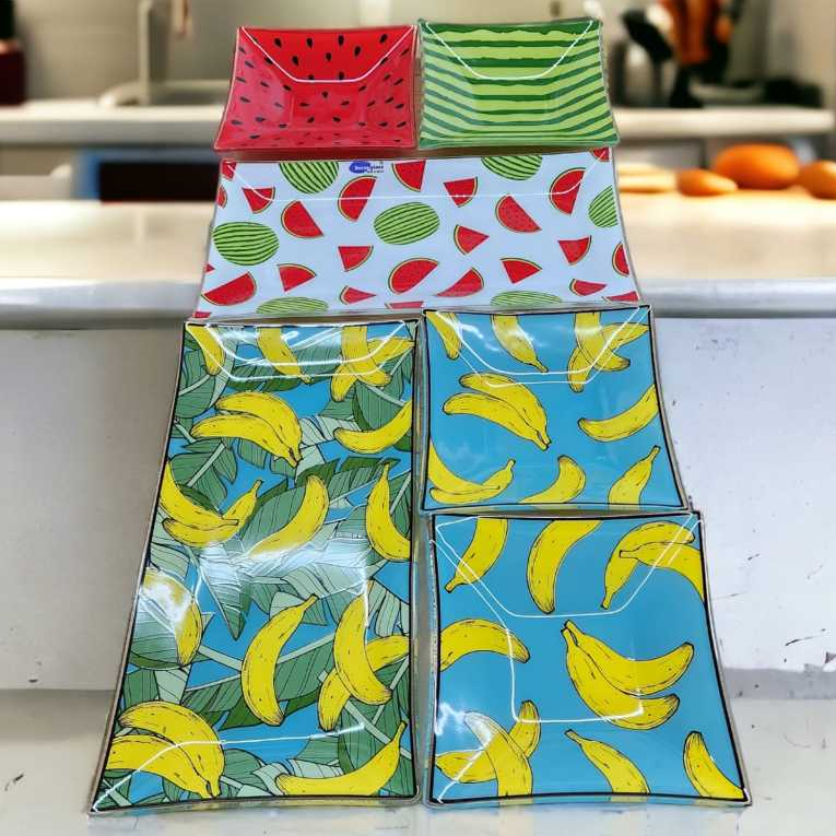Produto Petisqueiras De Vidro Laranjas Coloridas /Estampa Melancia/ MAMÃO/ BANANA Com 03 Peças