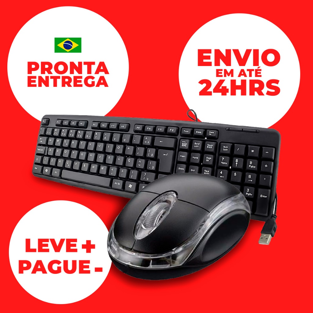 Teclado e Mouse Basico Com Fio Computador Pc Mousepad