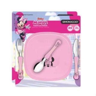 Kit Talher e prato infantil Minnie Colher Garfo Faca inox Unicornio Disney em Oferta na Shopee