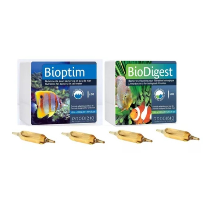 Acelerador Biológico Prodibio 2 ampolas Biodigest + 2 ampolas Bioptim para aquários