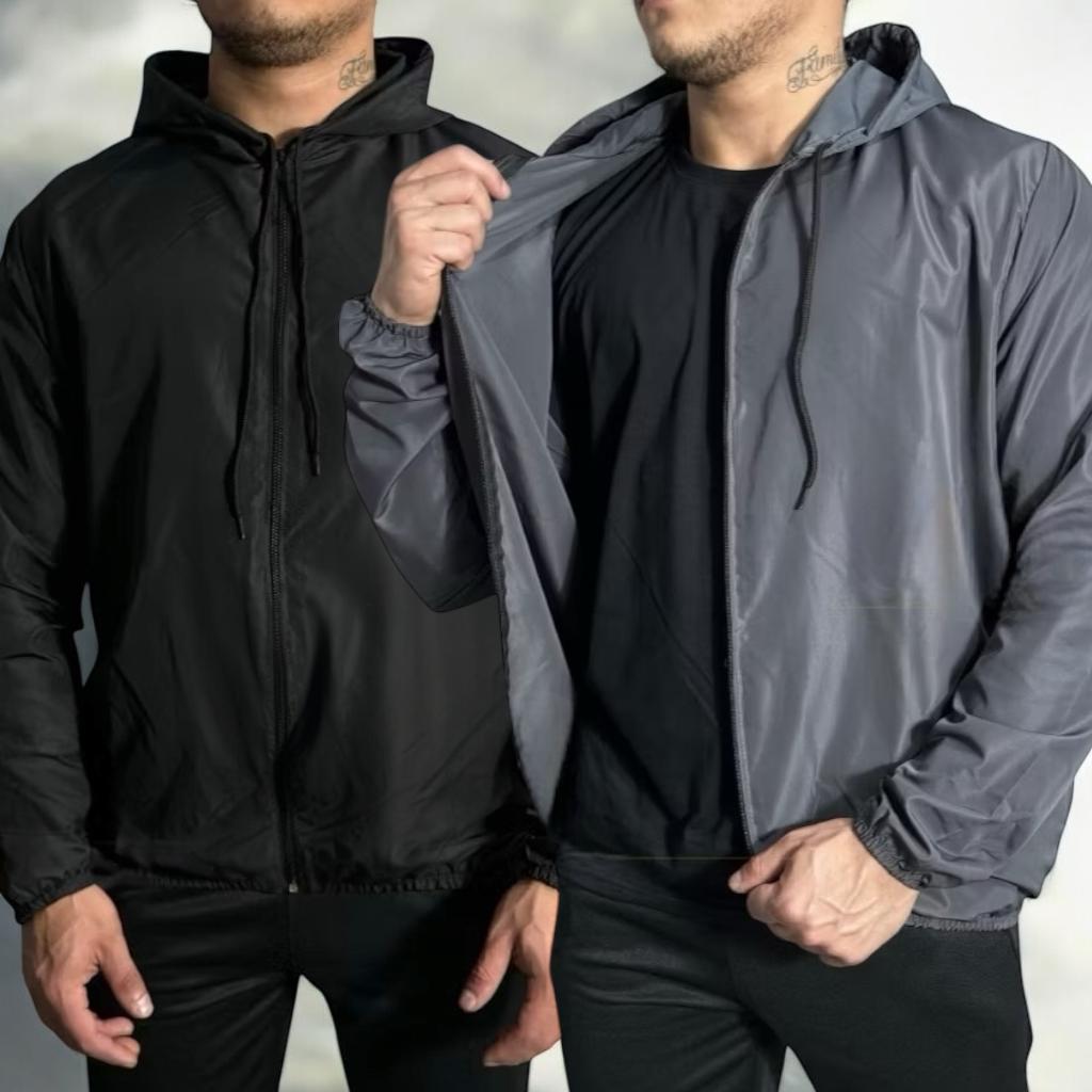 Kit 2 Jaqueta Corta Vento P ao G3 Masculino Impermeável Liso Inverno Capuz Ziper